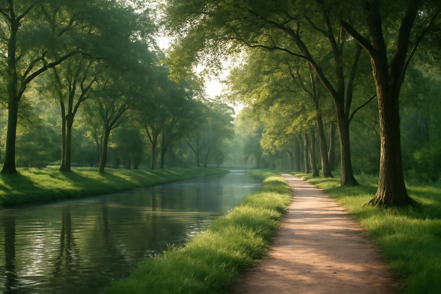 A peaceful tree-lined bayou trail near Angleton, TX