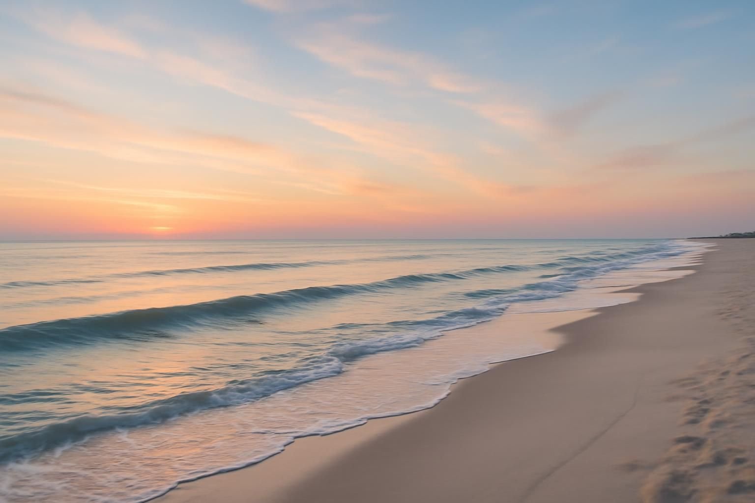 A calm Gulf coast beach at sunrise near Pasadena, TX