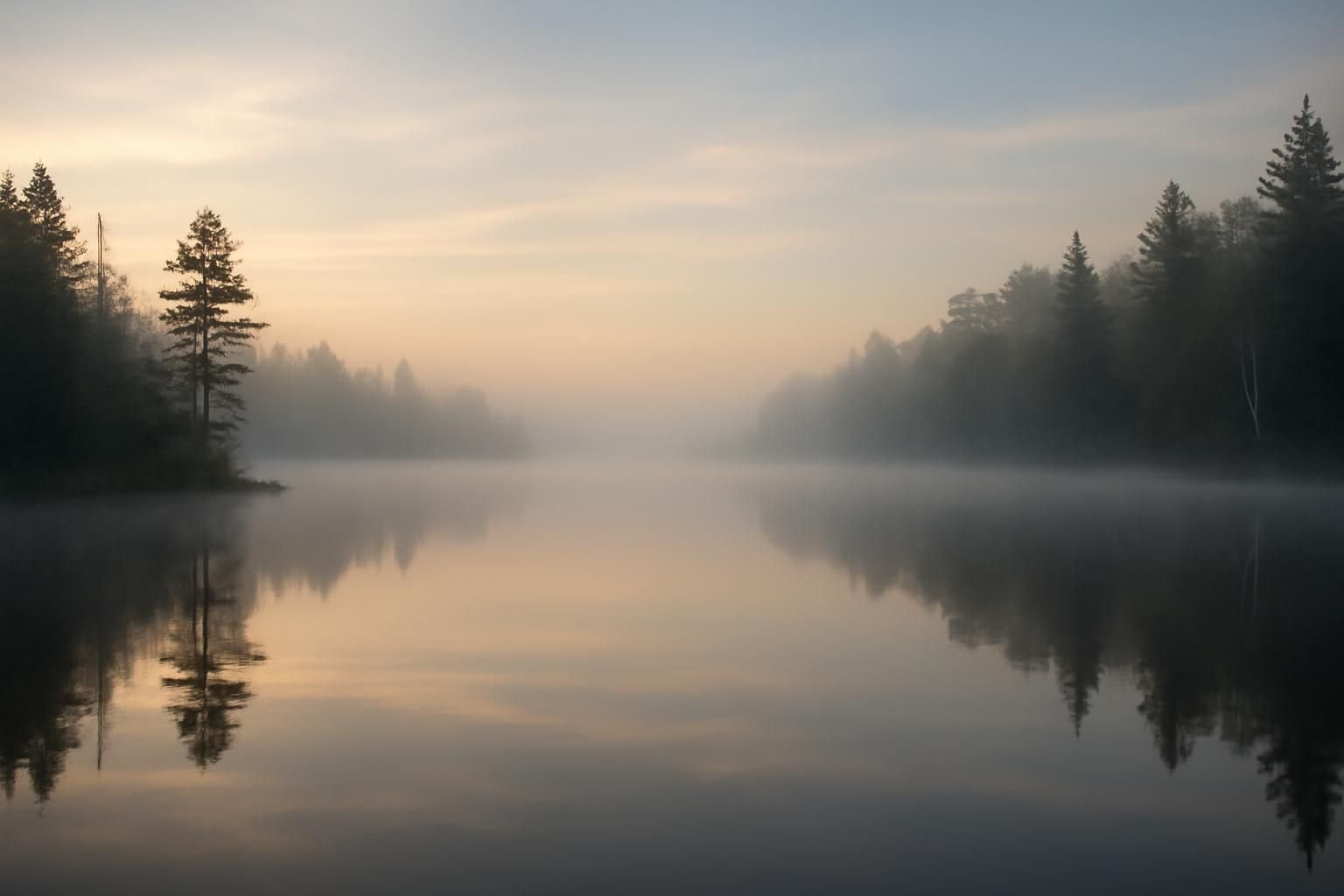 A quiet lake at dawn with light mist near Freeport, TX