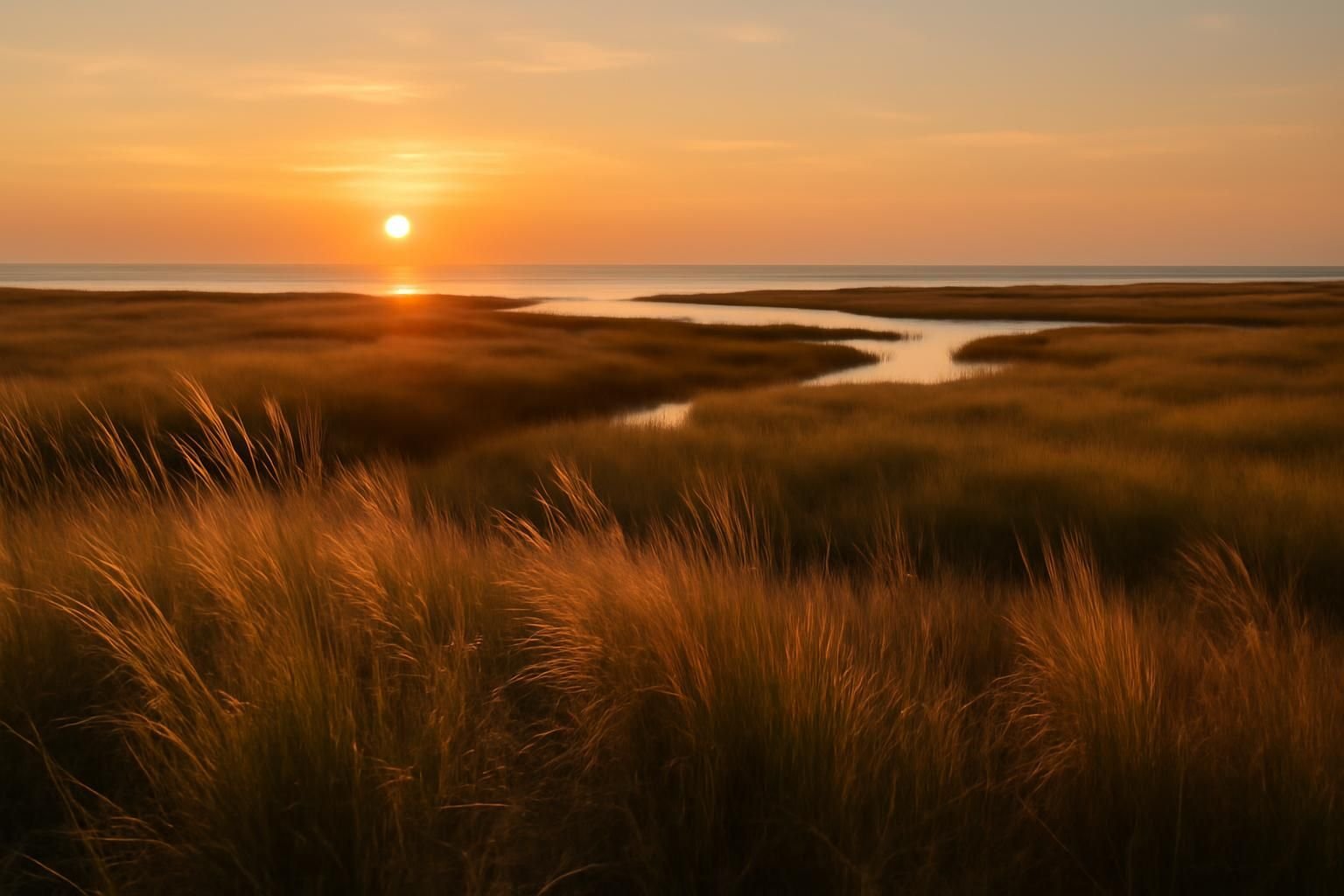 Coastal marsh grasses at sunset near Spring, TX